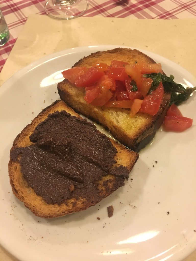 Tomato and olive bruschetta in Wanted in Rome.