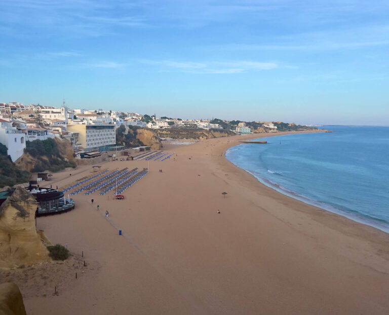Albufeira beach, a wide stretch of sandy beach in the Algarve.