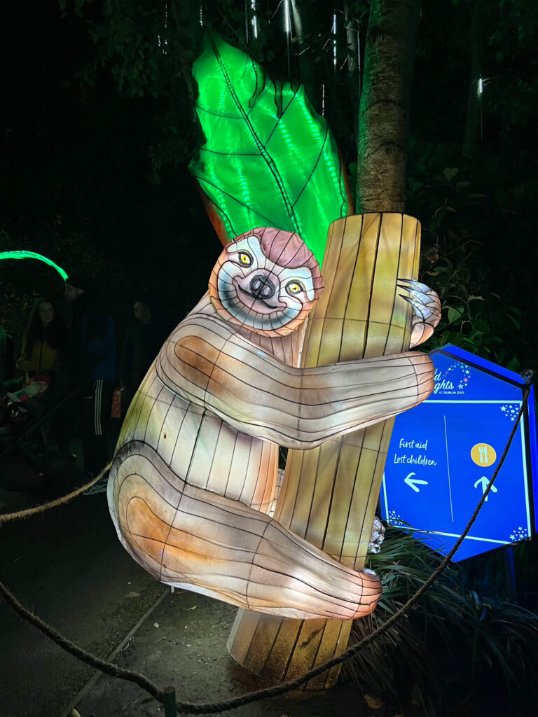 A light up sloth at Dublin Zoo.