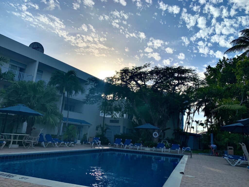 The pool area at the Time Out Hotel in Barbados