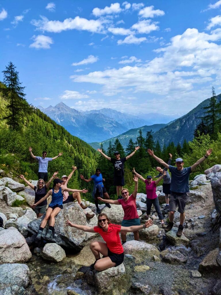 A group of people on the Tour du Mont Blanc walk