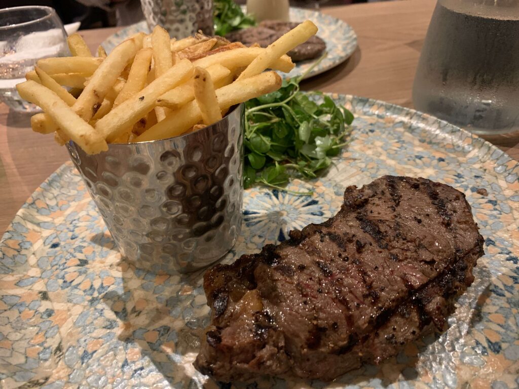 Sirloin steak and chips at Horwood House Hotel