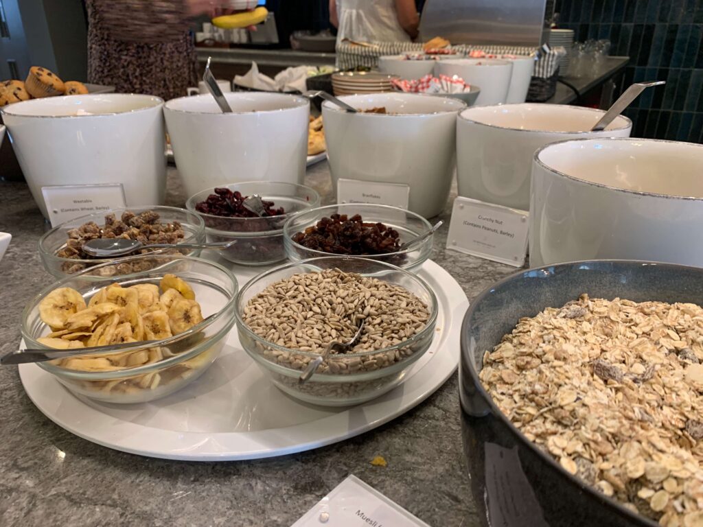 Breakfast buffet cereals at Horwood House Hotel