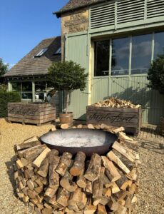 The firepit outside at Daylesford Farm.
