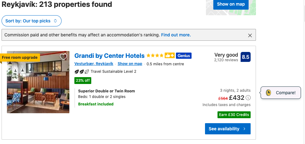 Booking.com compare rates with RatePunk