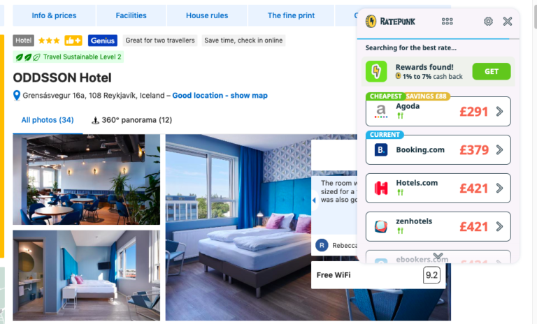 RatePunk shows a price saving on accommodation