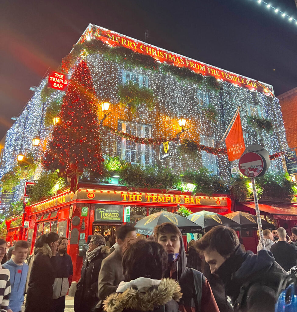 The Temple Bar in Dublin, decorated for Christmas
