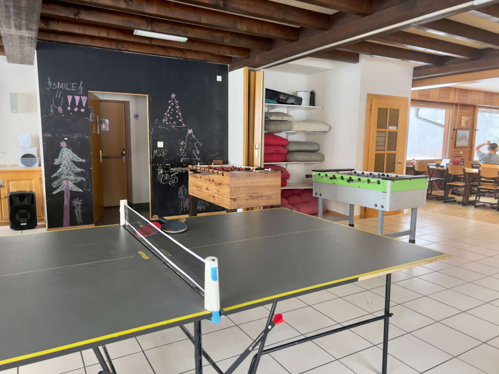 Table tennis and table football in the Ski Hostel.