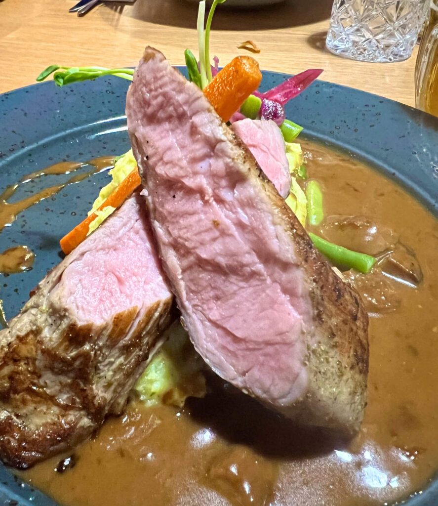 Beef tenderloin at Studola restaurant in Lipno, Czechia.