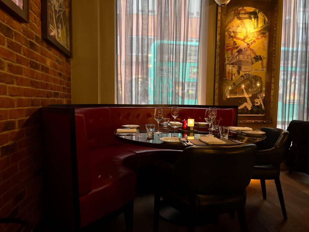 One of the tables set for dinner in the Chez Mal Brasserie in Malmaison, Reading.