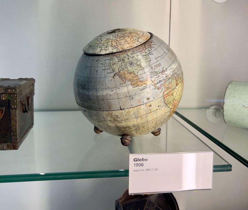 The Huntley & Palmers Globe biscuit tin at the Reading Museum.
