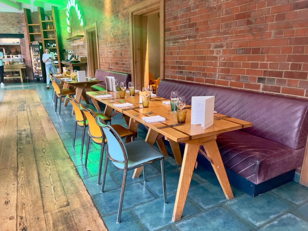 Some of the tables set up for dinner at the Thames Lido restaurant.