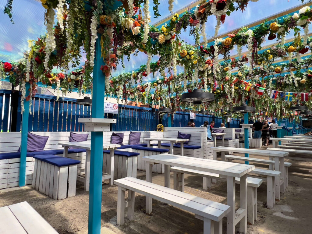 The outside terrace at Blue Collar Corner in Reading.