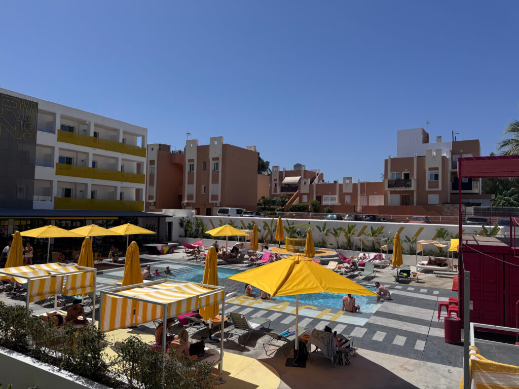 The pool area at Ryans Lola's, a hotel in San Antonio, Ibiza.