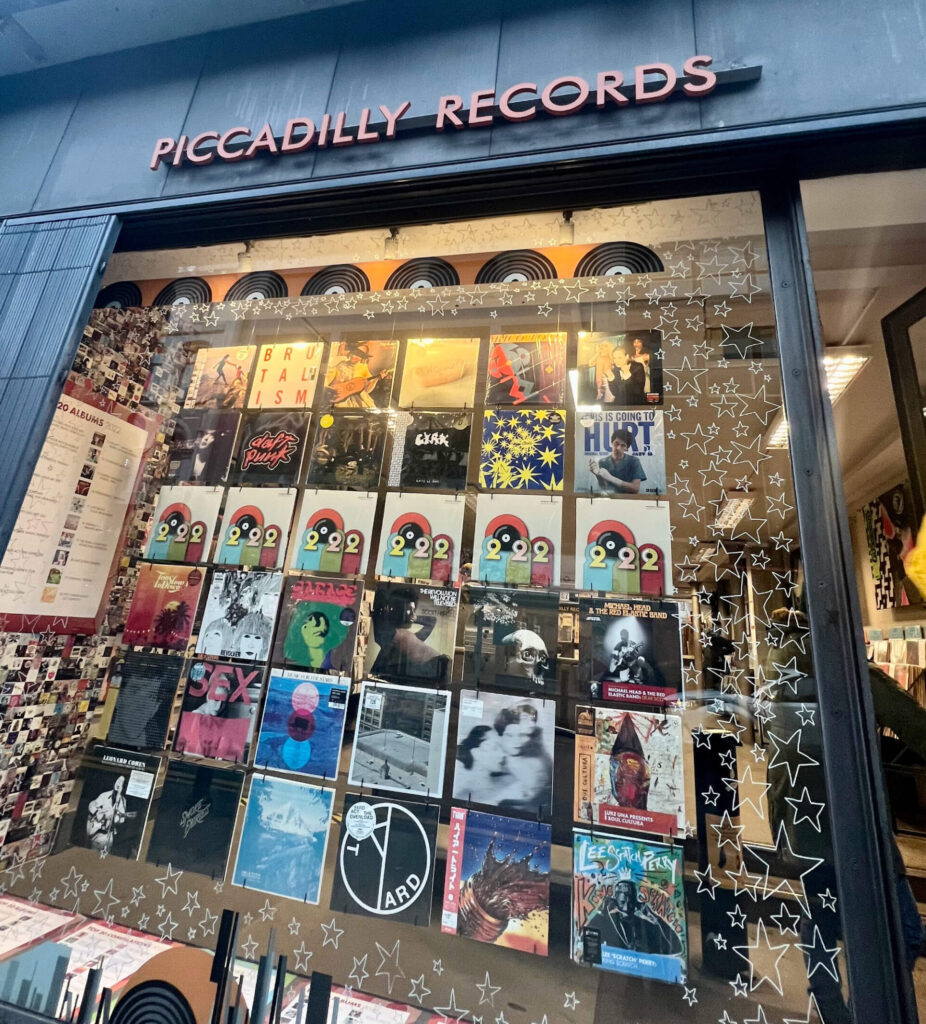 The window of Piccadilly Records in Manchester.