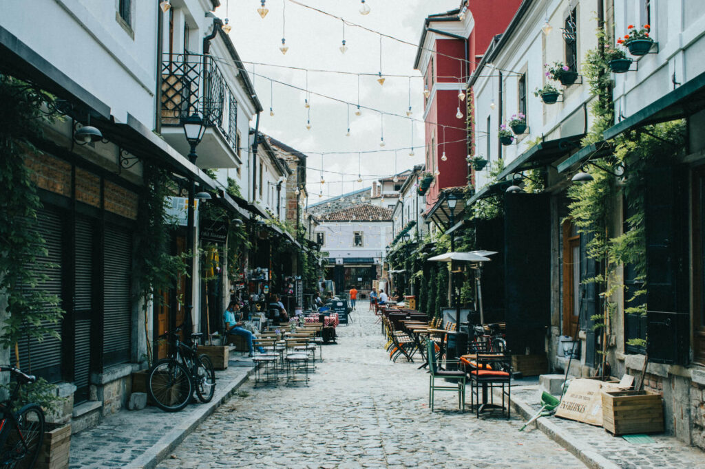 A street in Korçë, Albania.