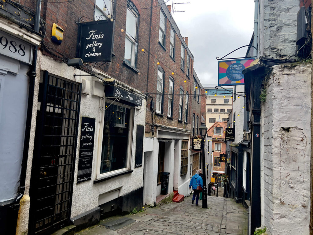 Shops and galleries line the Christmas Steps in Bristol.