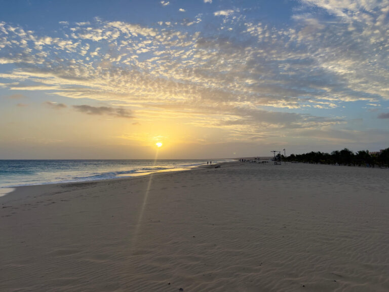 Santa Monica beach in Cape Verde at sunset.