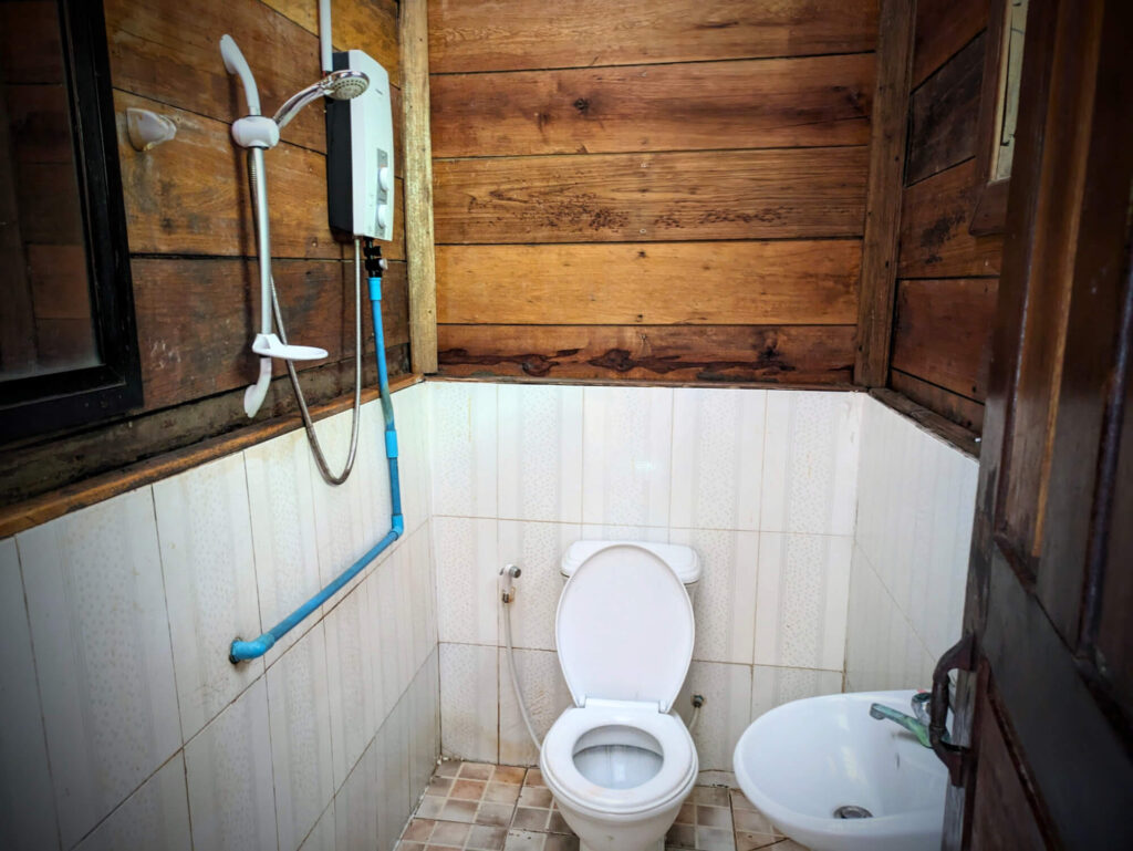 The bathroom at the Tree House Bungalows in Koh Rong.