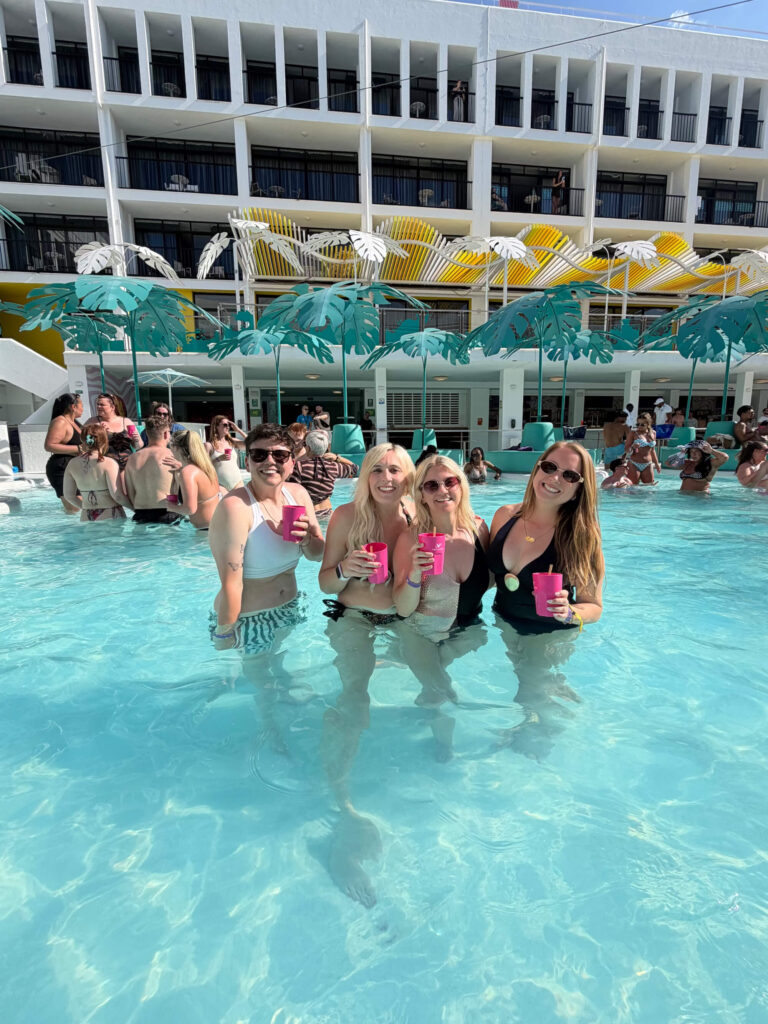 Four girls in the pool at Ibiza Rocks.