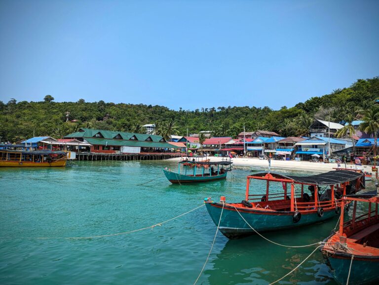 Boats in a harbour in Cambodia.