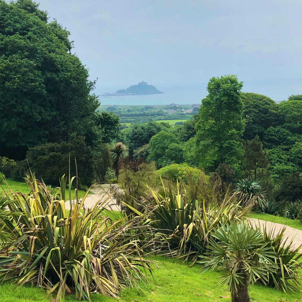 The view of St Michael's Mount from Tremenheere Sculpture Gardens.