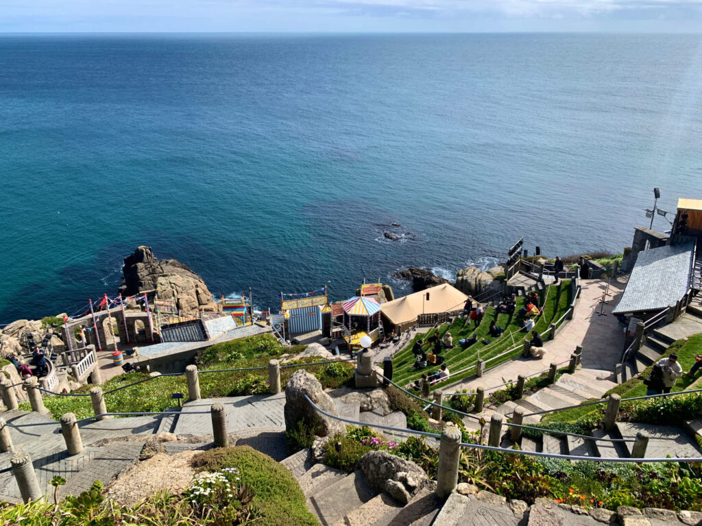 The Minack Theatre in West Cornwall seen from above.