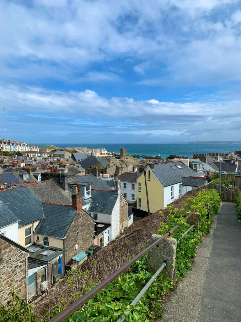 A view over the rooftops towards the sea at St Ives.