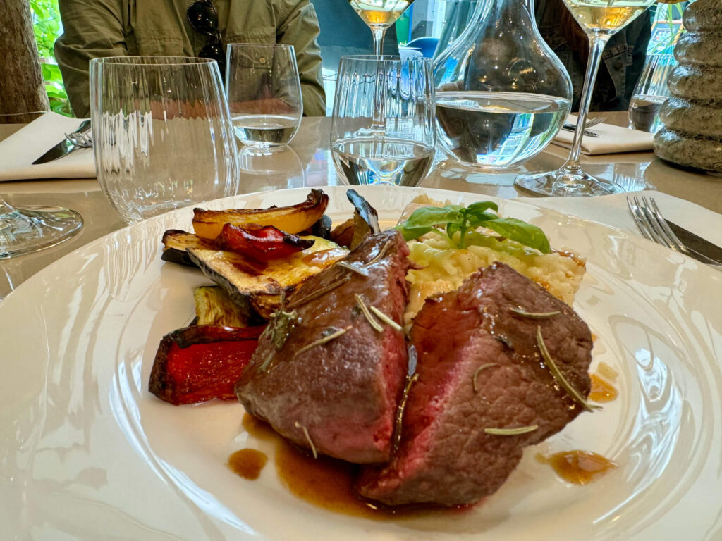 A steak cooked rare at Hotel Stadt in Kufstein.