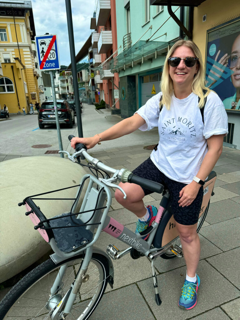 Sam sat on one of the Kufstein city bikes.