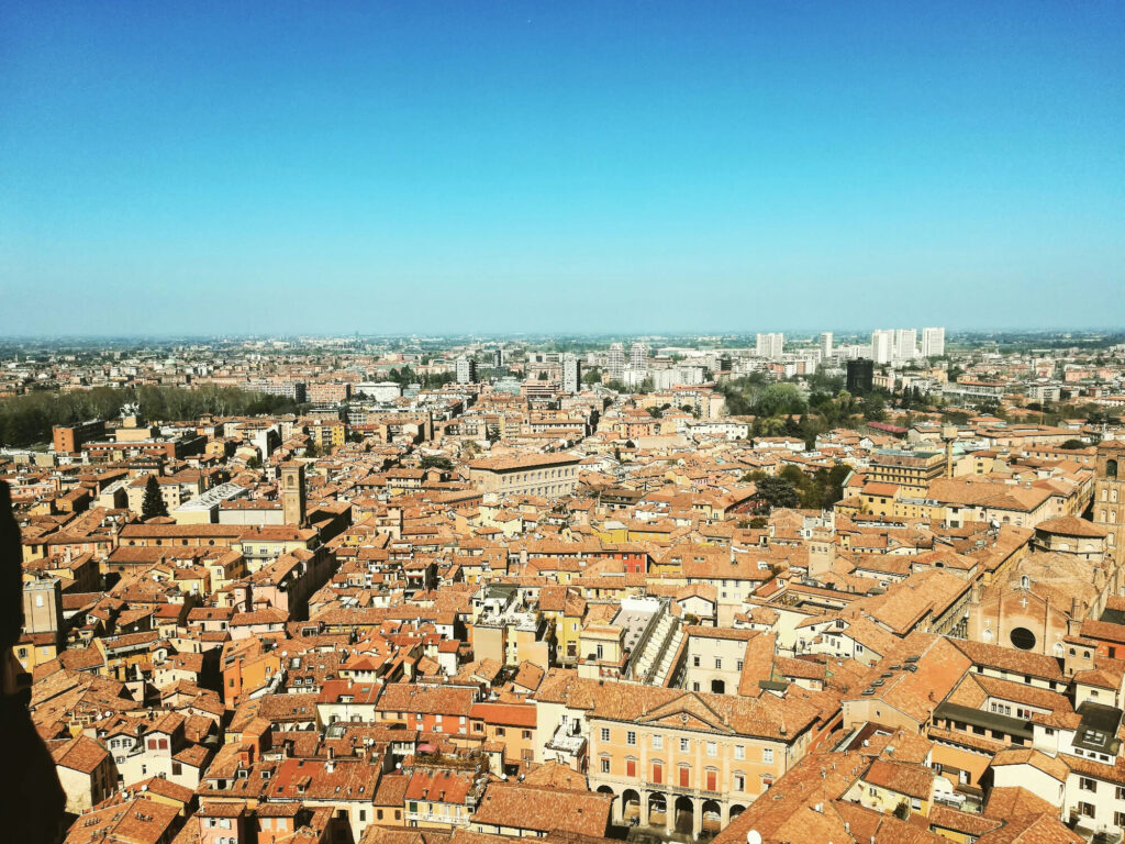 The city of Bologna as seen from above.