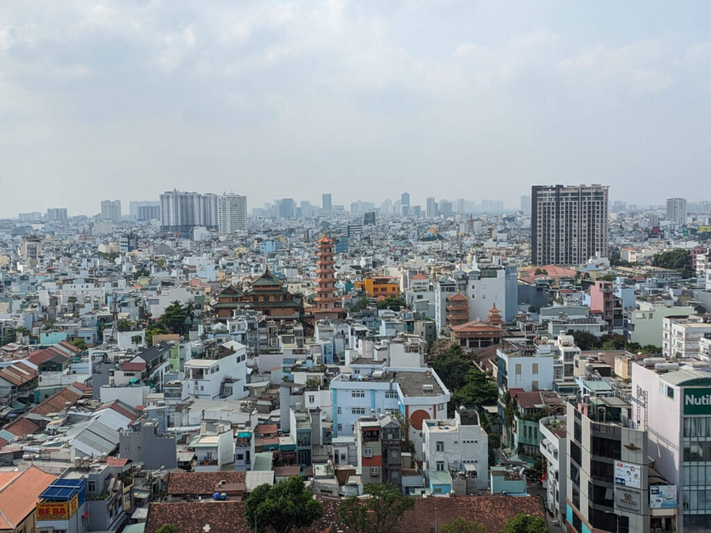 An aerial view over the rooftops of Ho Chi Minh in Vietnam.