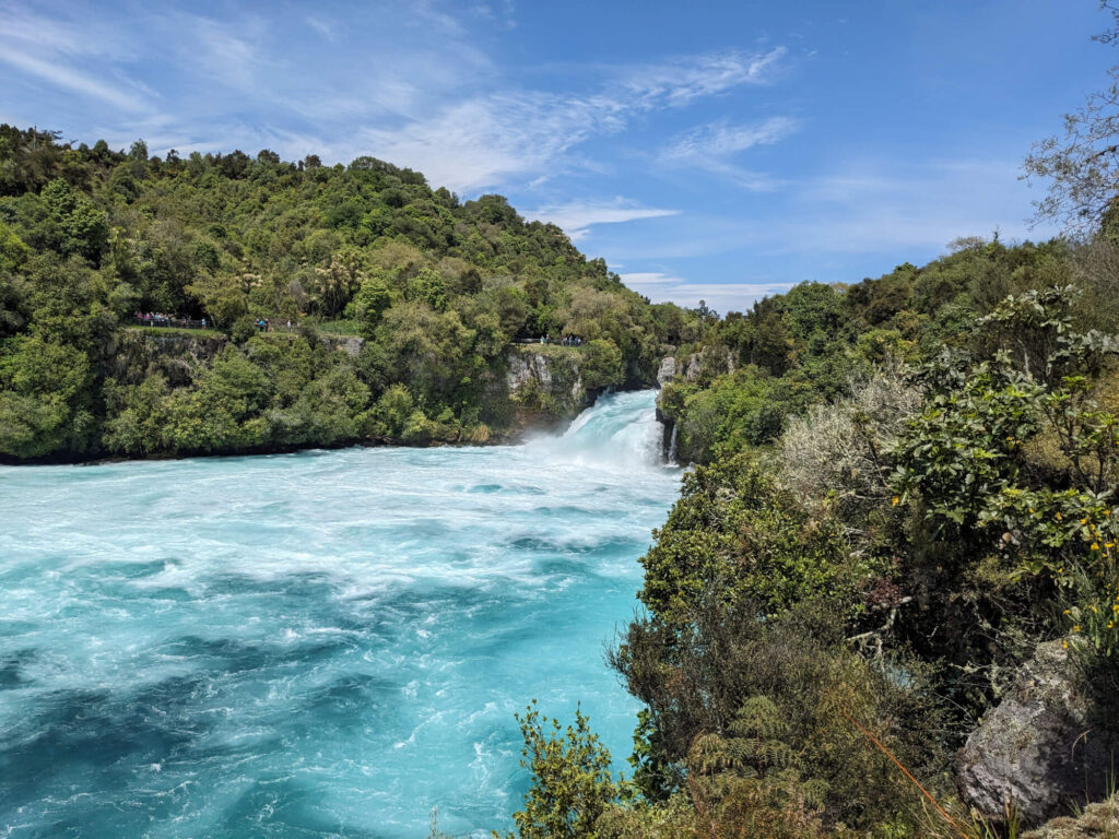 The icy blue waters of Huka Falls in New Zealand.