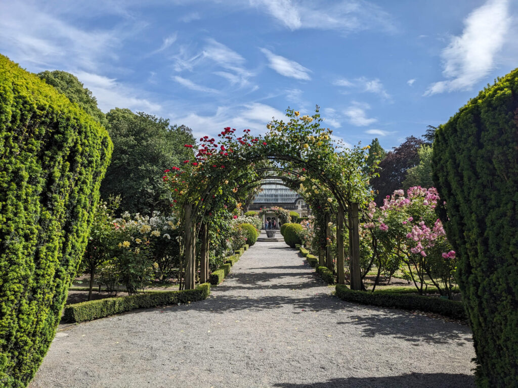 A floral arch in the Botanical Gardens in Christchurch.