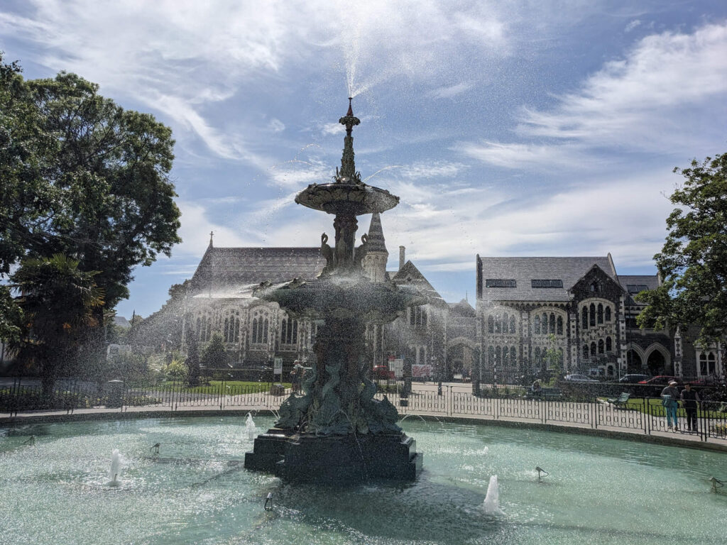 A water fountain at the Botanical Gardens in Christchurch.