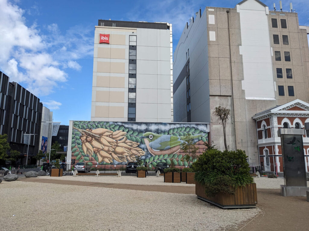 Christchurch street art with a picture of a bird.