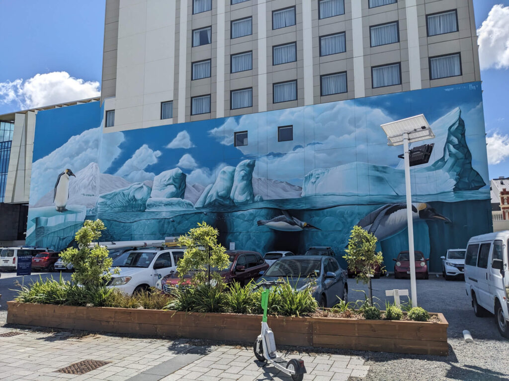 A street art mural on a wall in Christchurch.