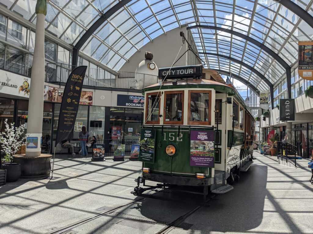 A vintage tram that tours Christchurch.