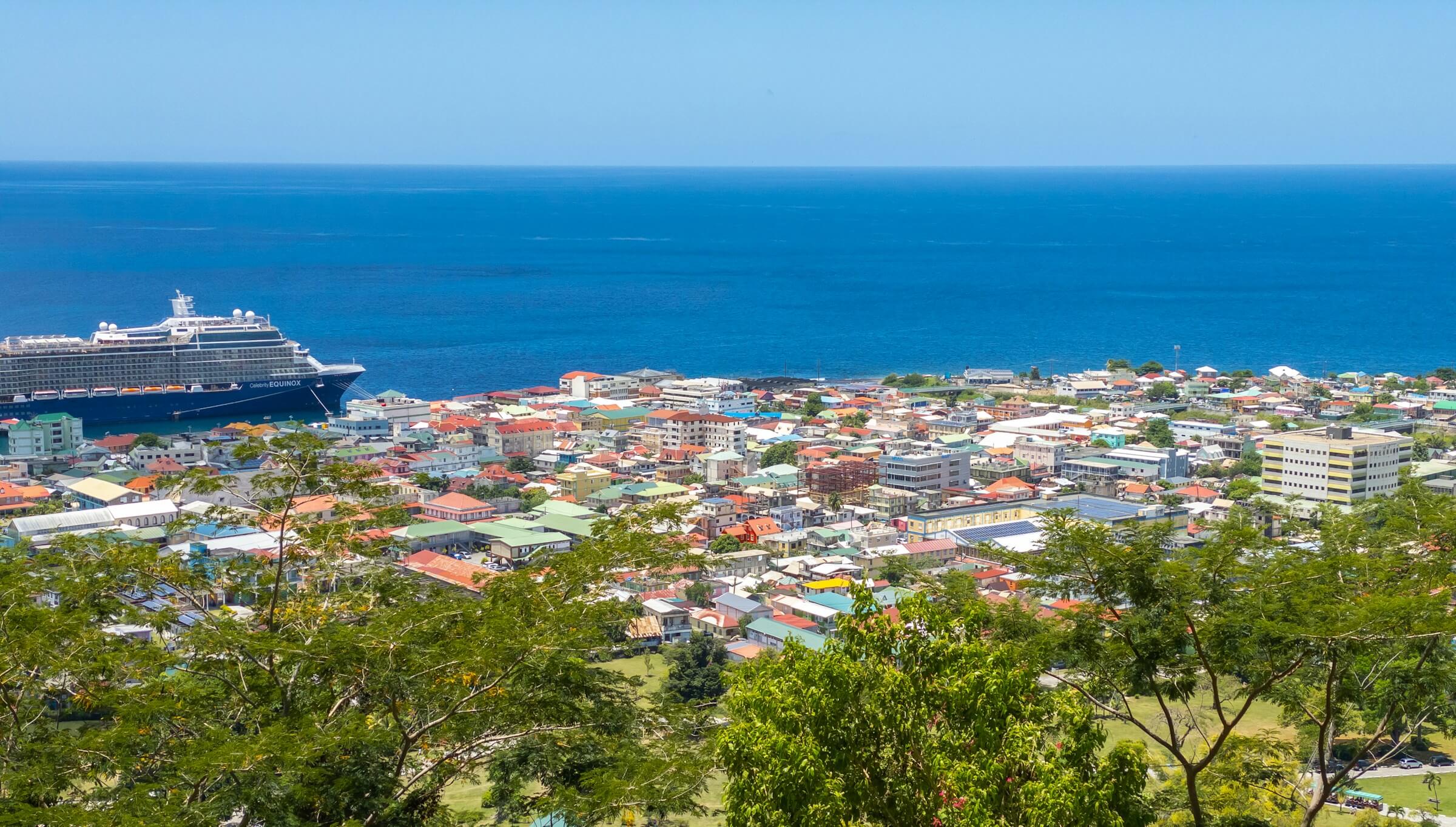 The view of Roseau on Dominica.