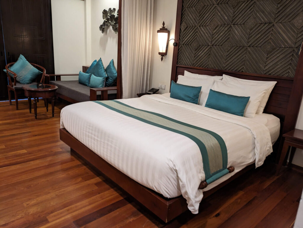 One of the double rooms at the Lotus Blanc Hotel.