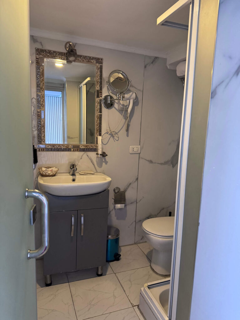 The en-suite bathroom in the cabins on the MS Royal Adventure Nile cruise ship.