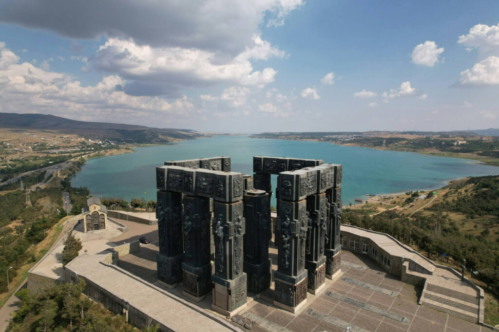 A monument on a hill overlooking Tbilisi, Georgia.