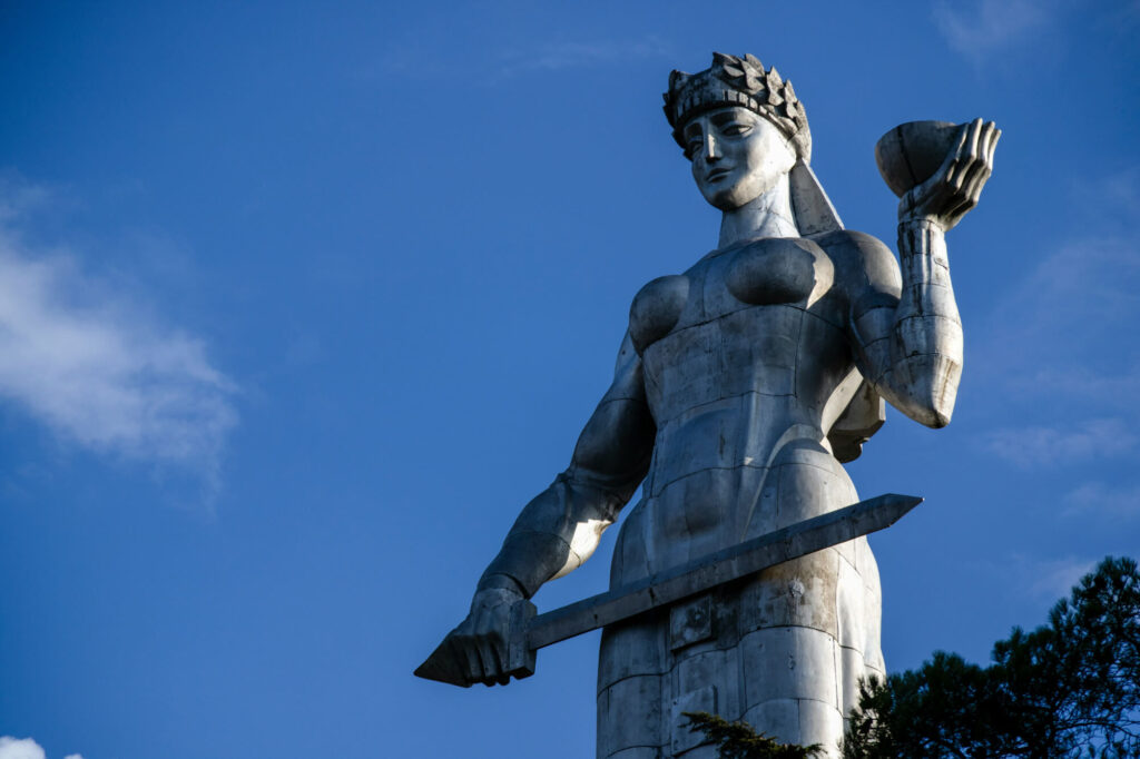 A close-up of a statue in Tbilisi, Georgia.