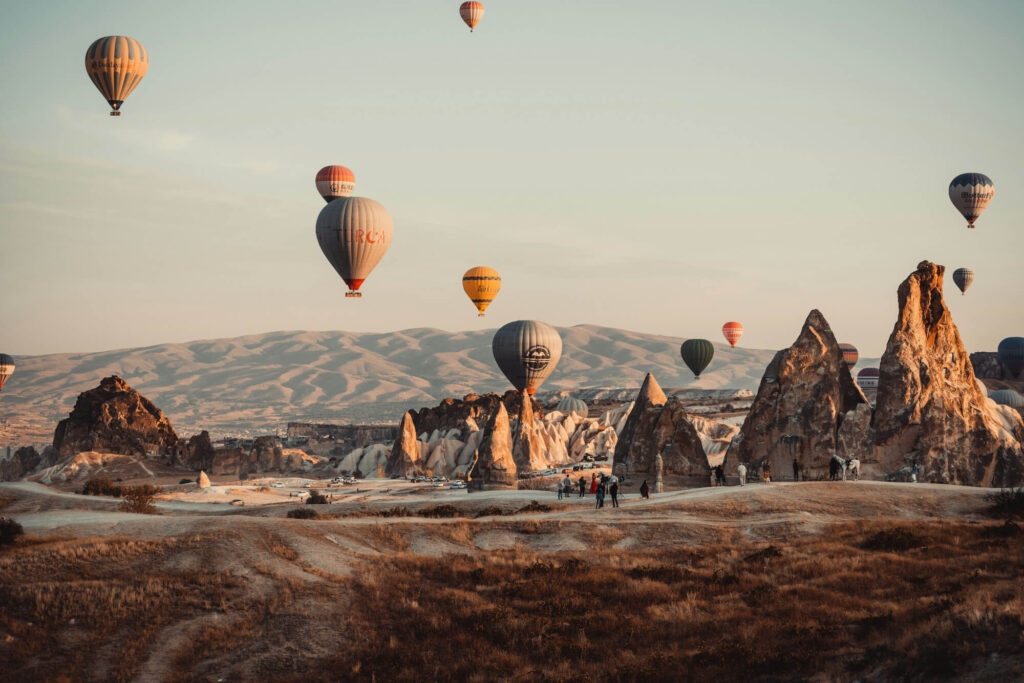 Balloons flying over Cappadocia in Turkey.