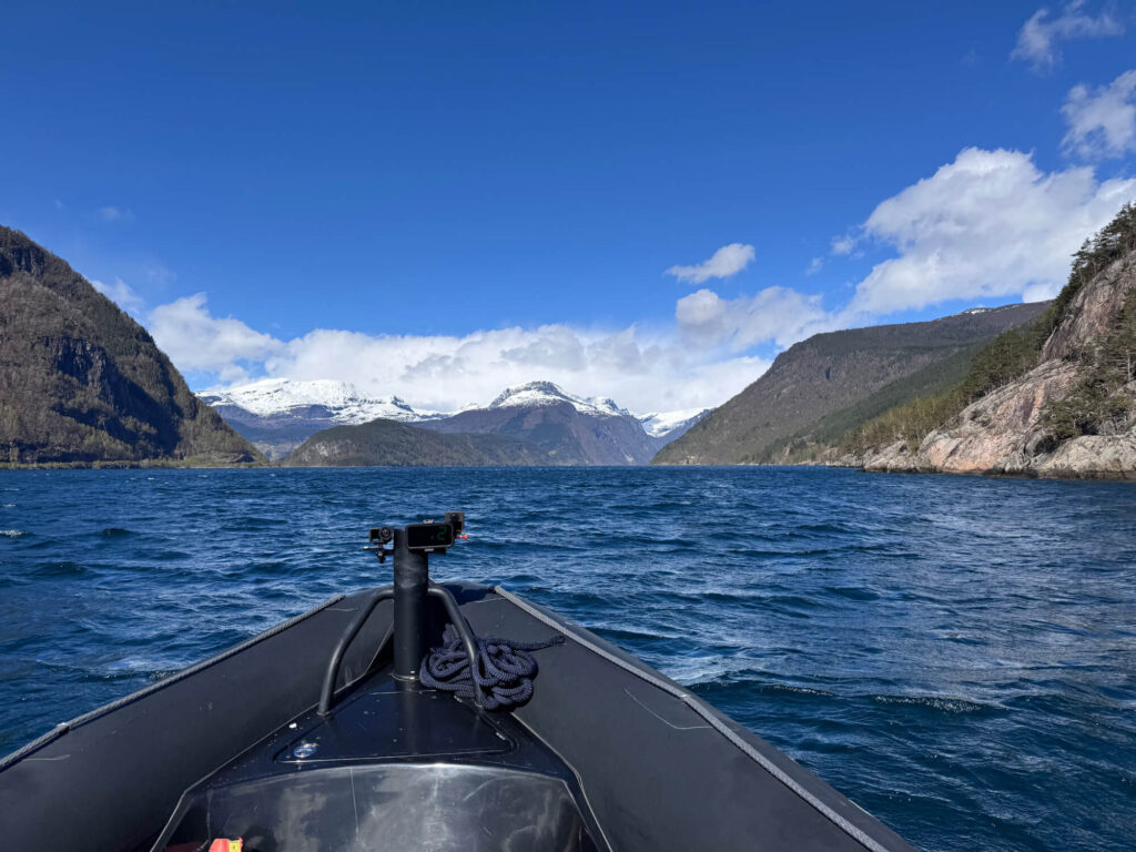 The view over the front of the RIB at Hardangerfjord.