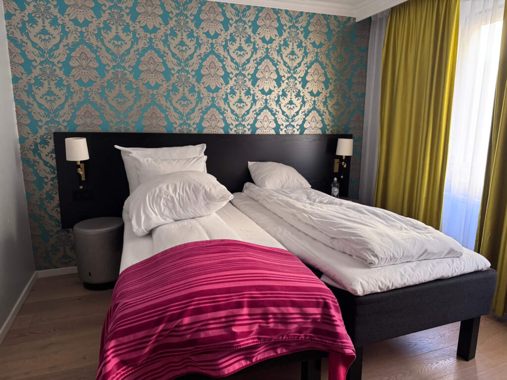 A double bedroom at the Thon Hotel Rosenkrantz Bergen.