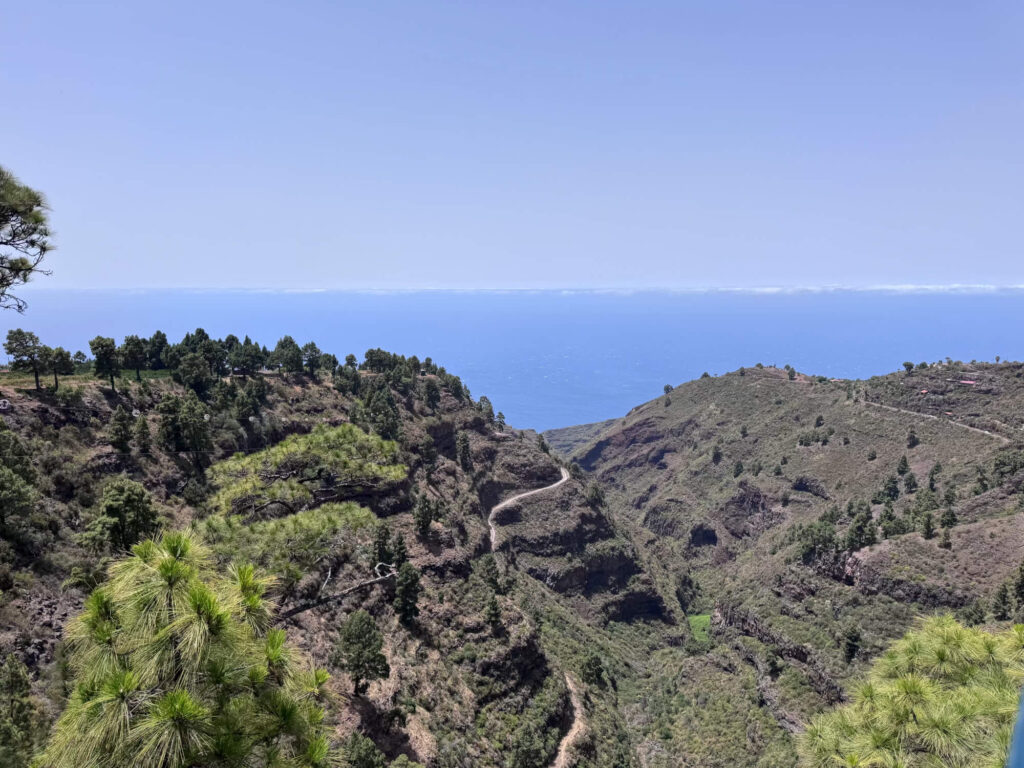 The view over a winding mountain track in La Palma.
