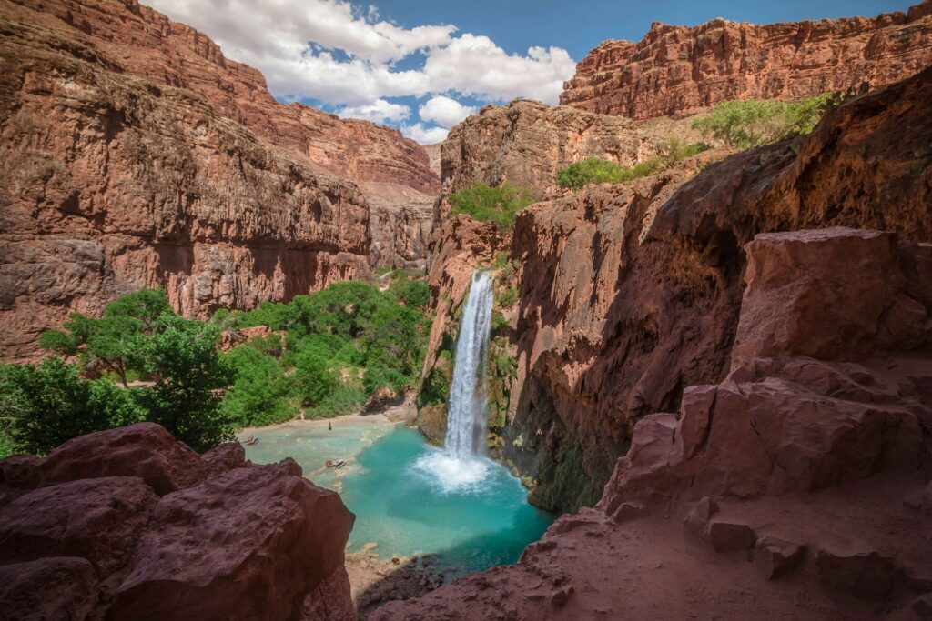 A waterfall inside the Grand Canyon.